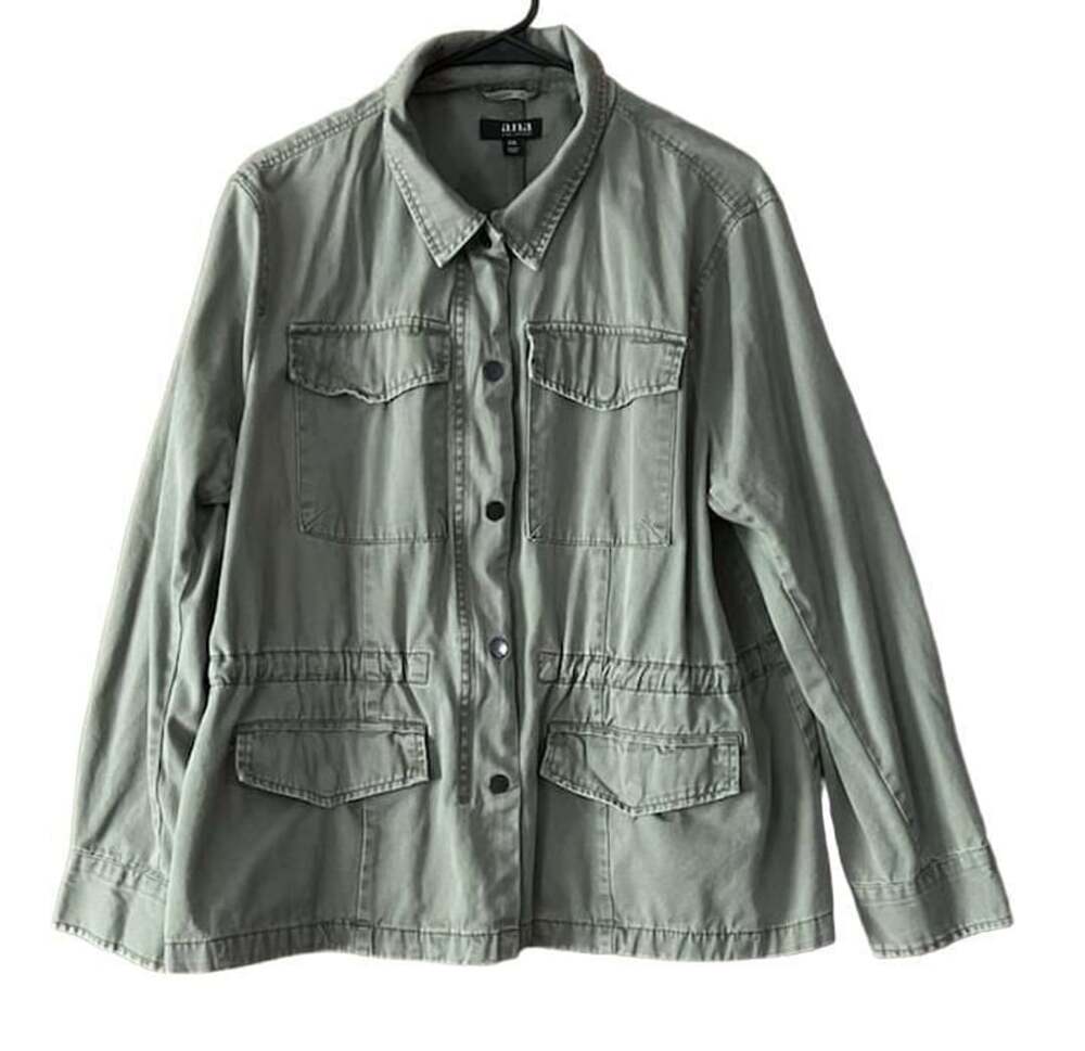 A.n.a Utility Jacket Size XXL Green Cotton Cargo Snap Zip Utility